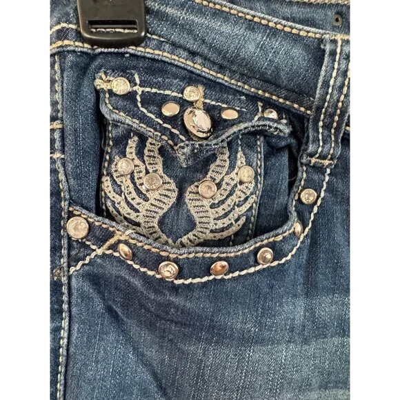 Liuces Womens Embellished Stretch Jeans Size 12 Blue Distressed Rhinestone Detai - Picture 5 of 9